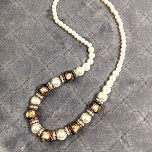 Vintage 90's Faux Pearl/Glass Beads & Rondal Rhinestone Bead Necklace